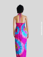 Robe ROSE FUCHSIA imprimée Batik à nouer au cou