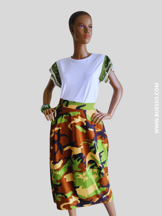 Jupe militaire VERTE en coton femme