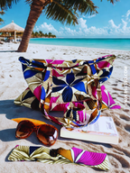 Sac de plage réversible en Wax motif fleuri rose fuchsia & bleu