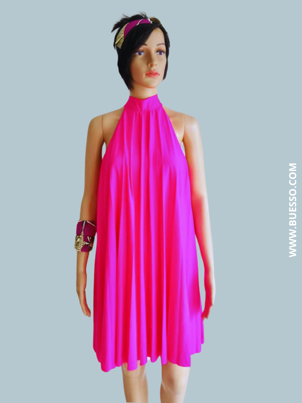 Bracelet en Wax motif fleuri rose fuchsia & bleu fait main en France