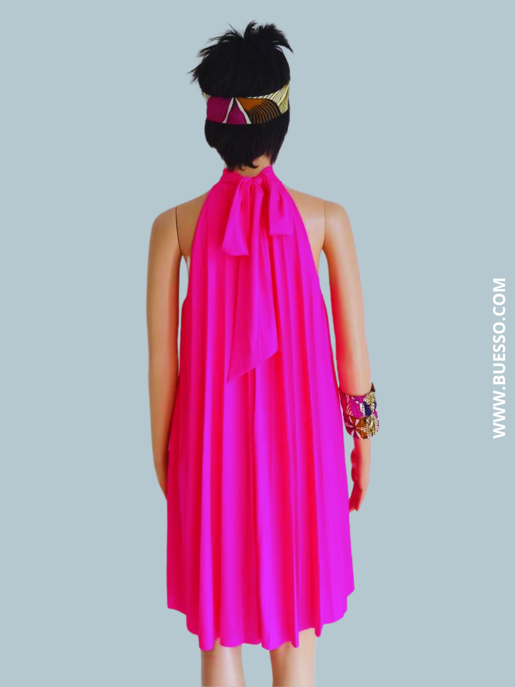 Robe ROSE FUCHSIA plissée à nouer dans le dos