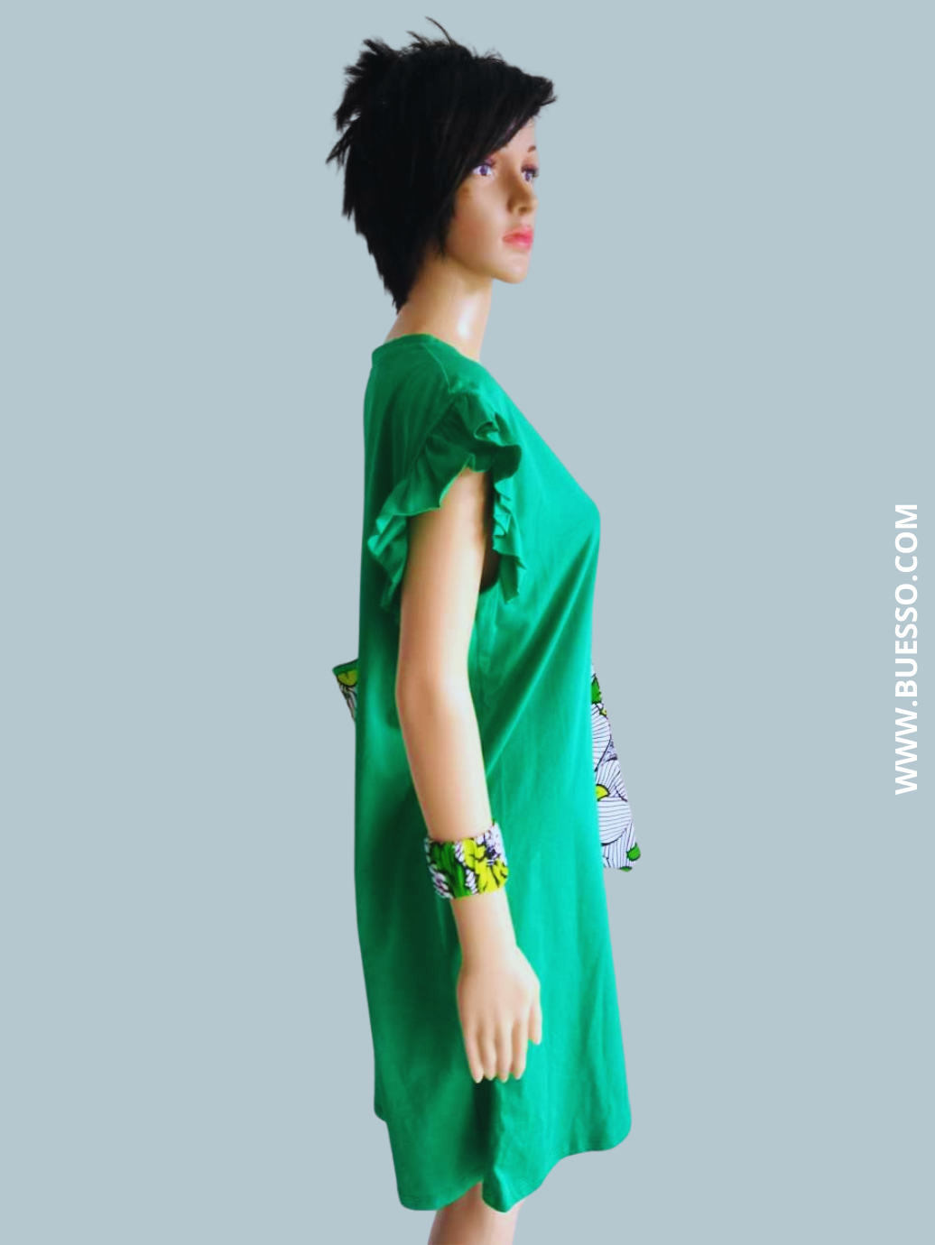 Robe T-Shirt VERTE à manches à volants