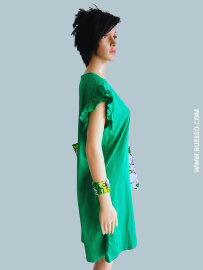 Robe T-Shirt VERTE à manches à volants