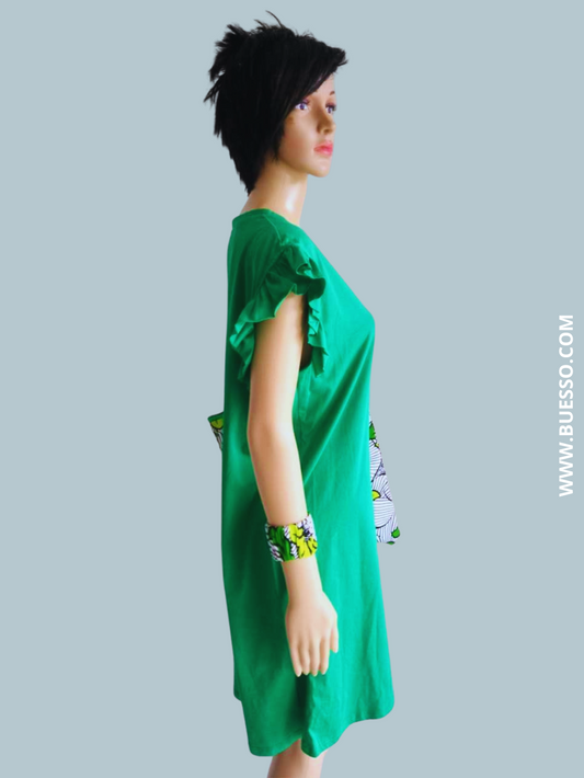 Robe T-Shirt VERTE à manches à volants