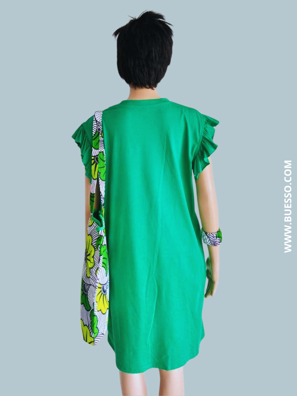 Robe T-Shirt VERTE à manches à volants