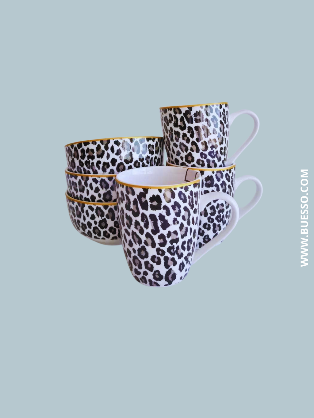 Mug imprimé léopard, liséré doré, 355 ml