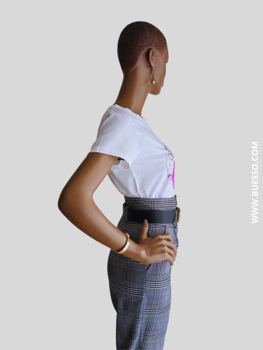 Pantalon tailleur GRIS imprimé à carreaux
