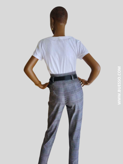 Pantalon tailleur GRIS imprimé à carreaux