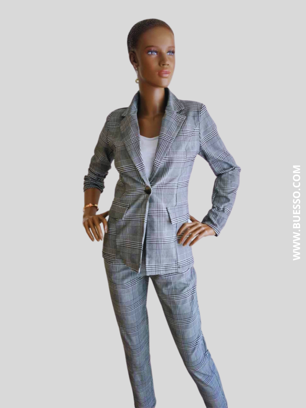Pantalon tailleur GRIS imprimé à carreaux