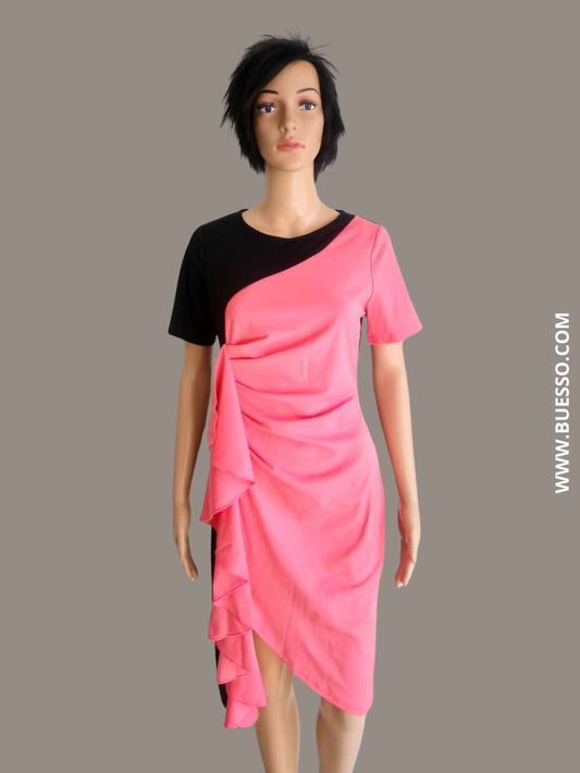 Robe crayon bicolore femme rose poudré et noir