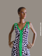 Robe léopard longue avec détails et finitions verts