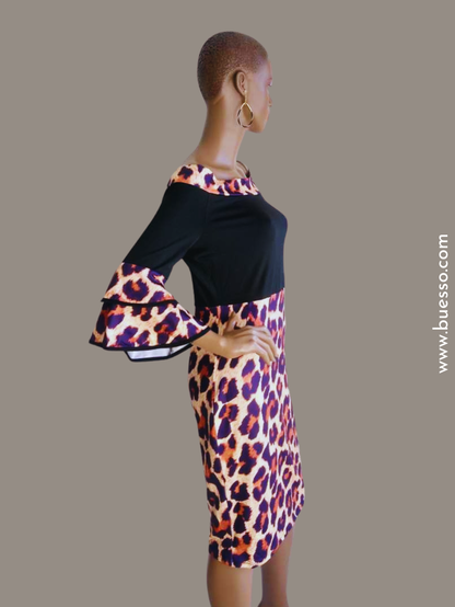 Robe léopard élégante avec manches à volants