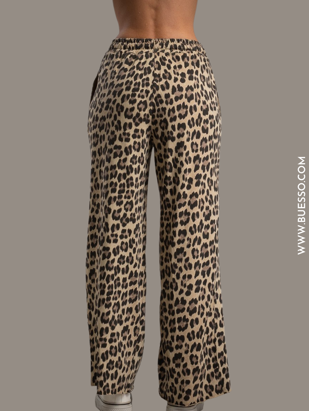Pantalon léopard large femme 100% coton beige