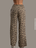 Pantalon léopard large femme 100% coton beige