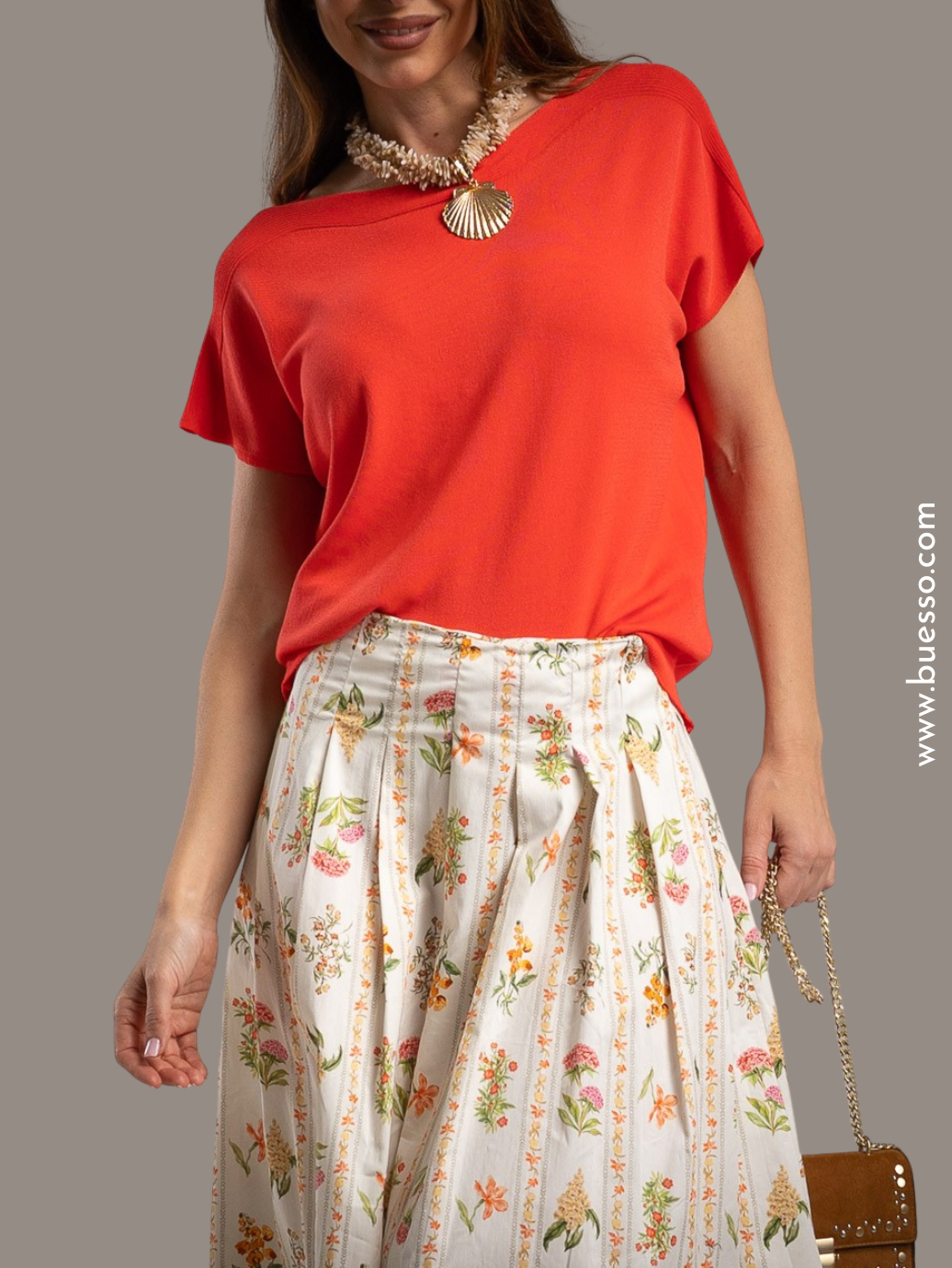 Pull femme corail col bateau à manches courtes