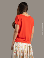 Pull femme corail col bateau à manches courtes