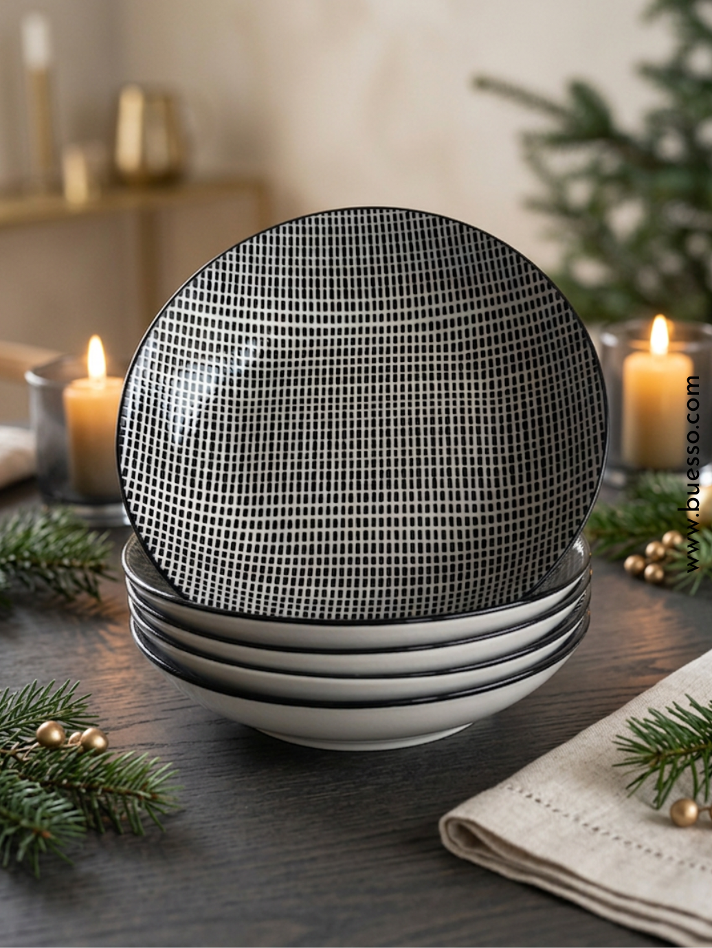 Assiette creuse en porcelaine noir & blanc