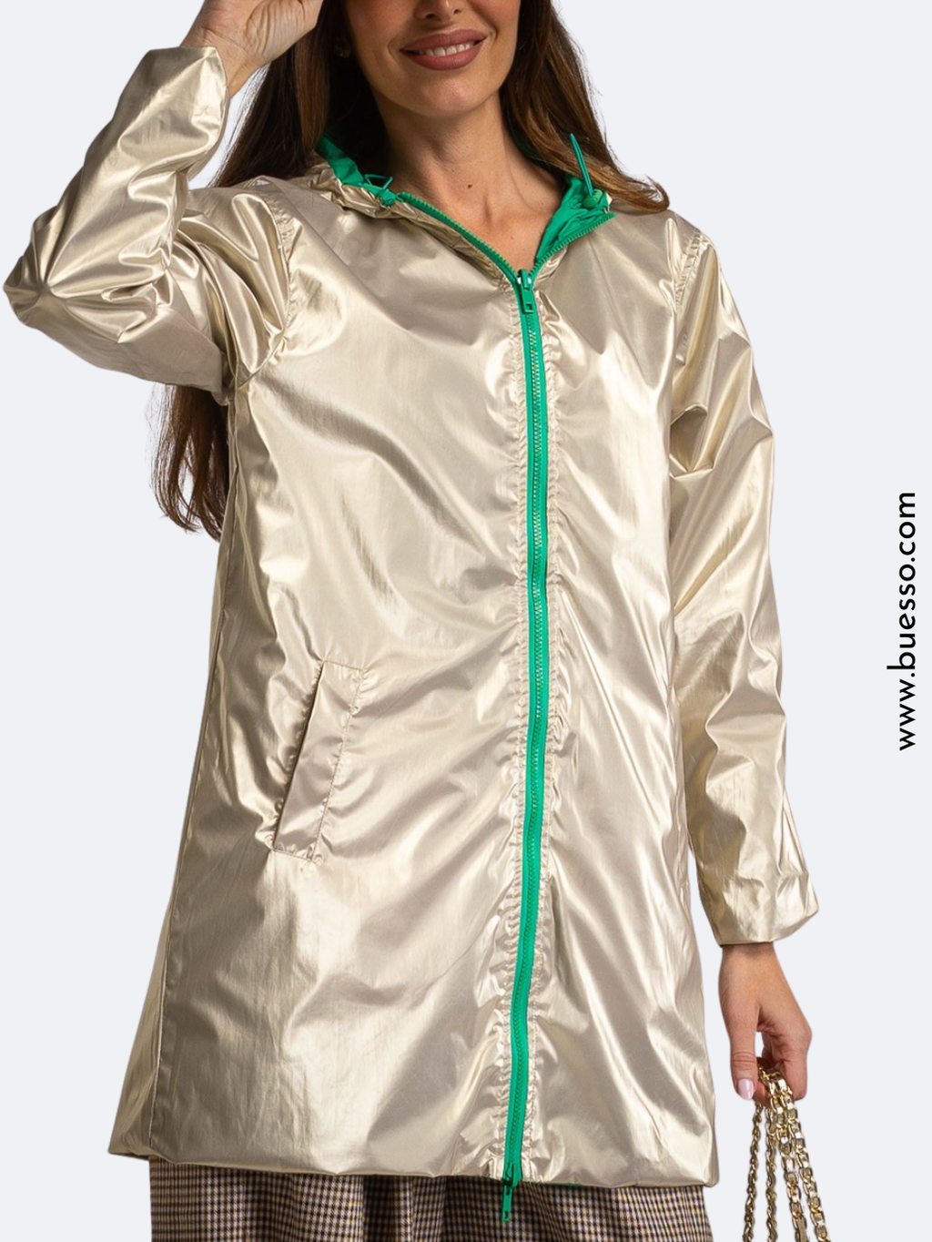 Imperméable réversible femme vert/doré