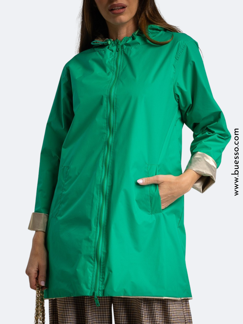 Imperméable réversible femme vert/doré