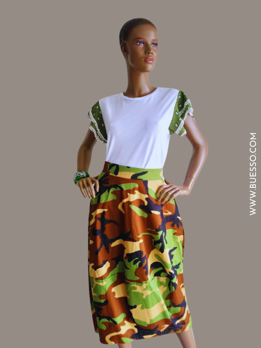 Jupe militaire VERTE en coton femme
