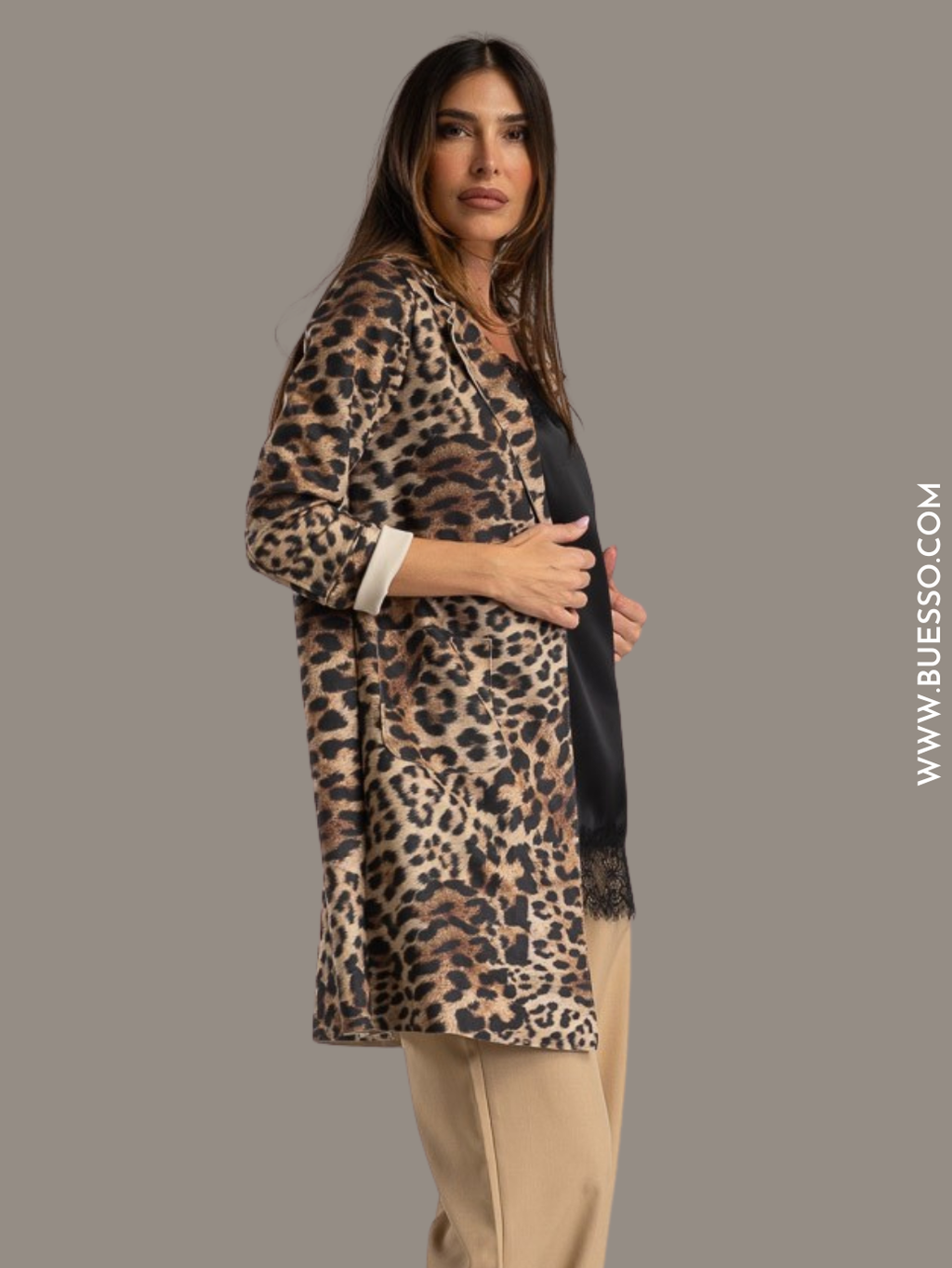 Manteau trench femme léopard en daim