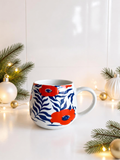 Mug en porcelaine fleurs oranges et bleues - 36 cl