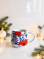Mug en porcelaine fleurs oranges et bleues - 36 cl