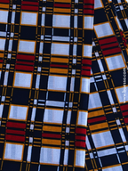 Pagne wax blanc motifs carrés rouges, oranges & bleu foncé