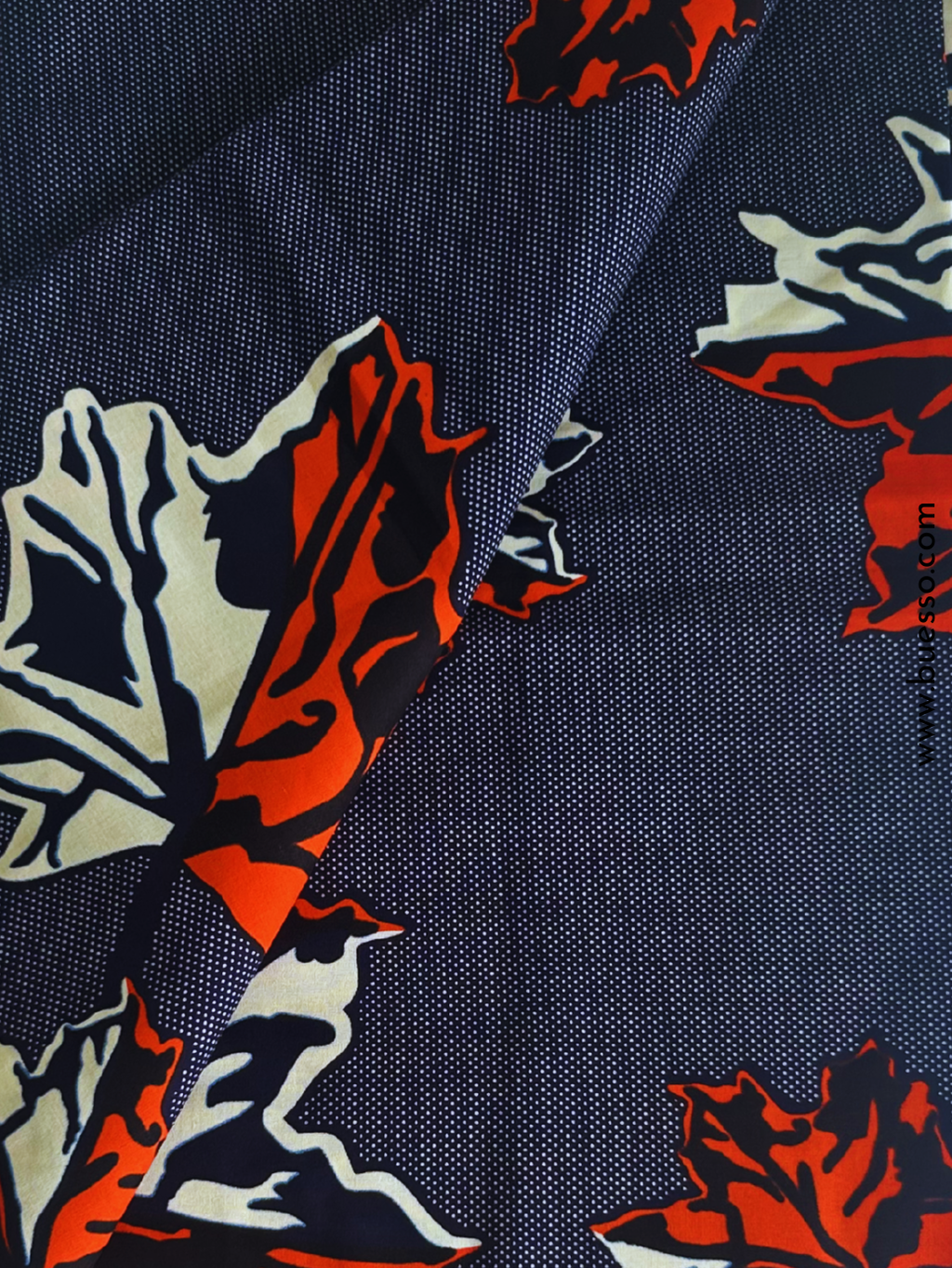 Pagne wax bleu motifs feuilles de papaye en coton