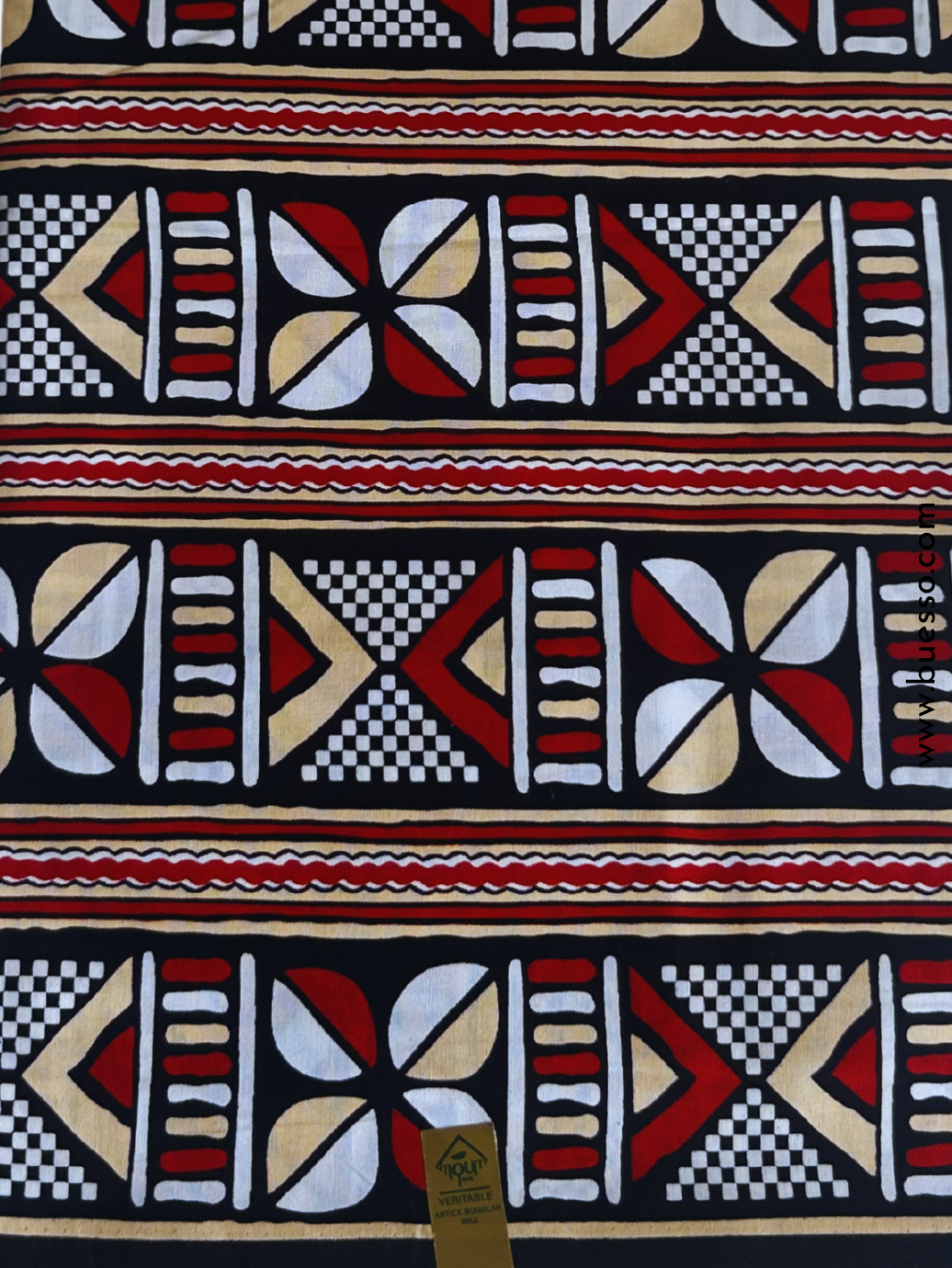 Pagne wax Bogolan rouge/noir motifs graphiques ancestraux africains