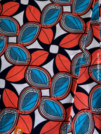 Tissu Wax authentique motif feuilles oranges & bleues