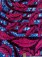 Pagne wax rose & bleu motifs feuilles | "Douceur tropicale"