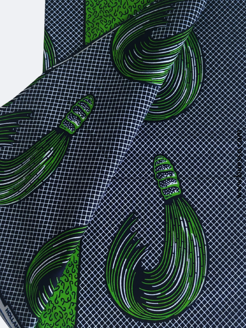 Pagne wax vert motif balai en coton