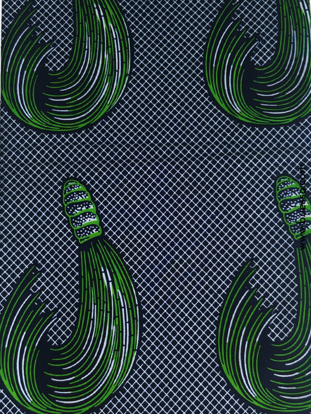 Pagne wax vert motif queue de cheval en coton