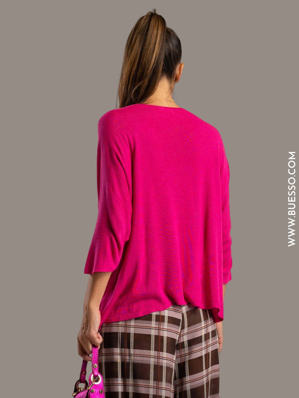 Pull fin rose fuchsia femme