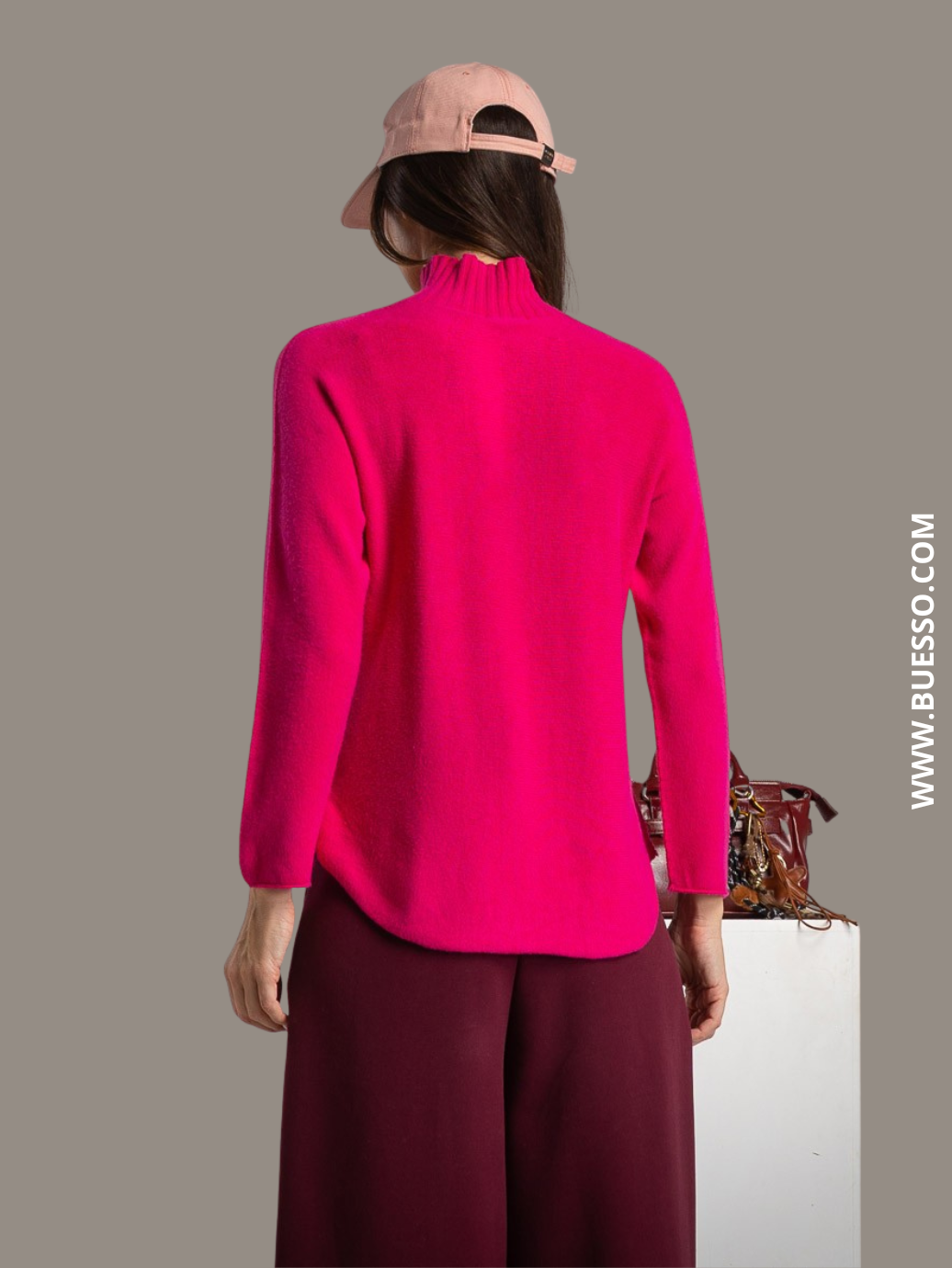 Pull rose fuchsia femme texture douce