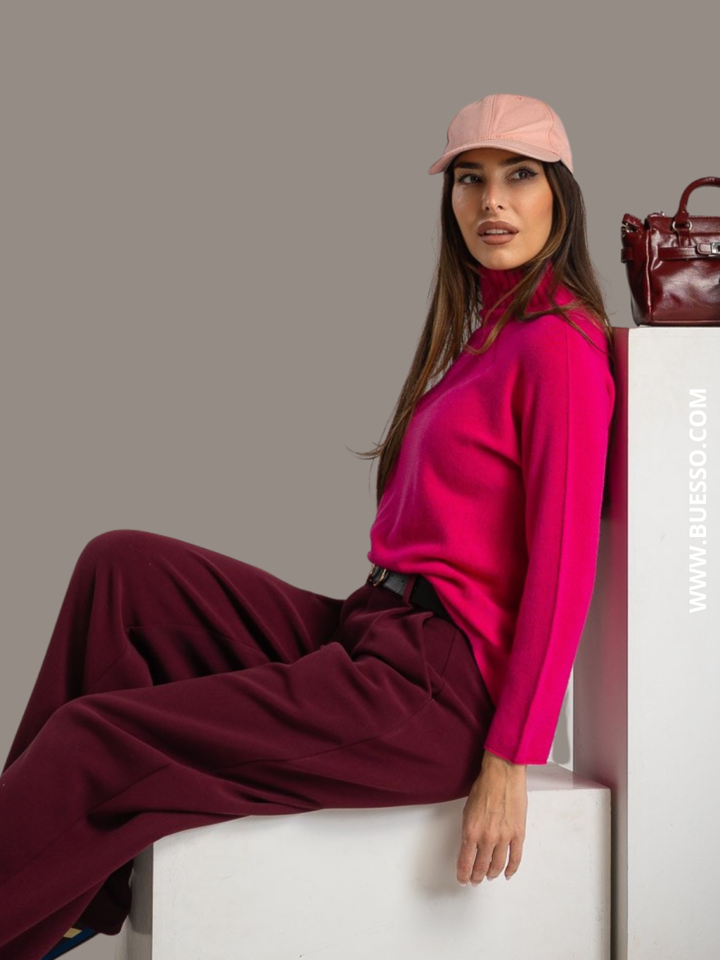 Pull rose fuchsia femme texture douce