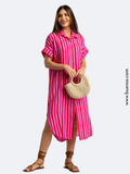 Robe chemise oversize à rayures ROUGES | Réveiller l'éclat naturel de votre teint