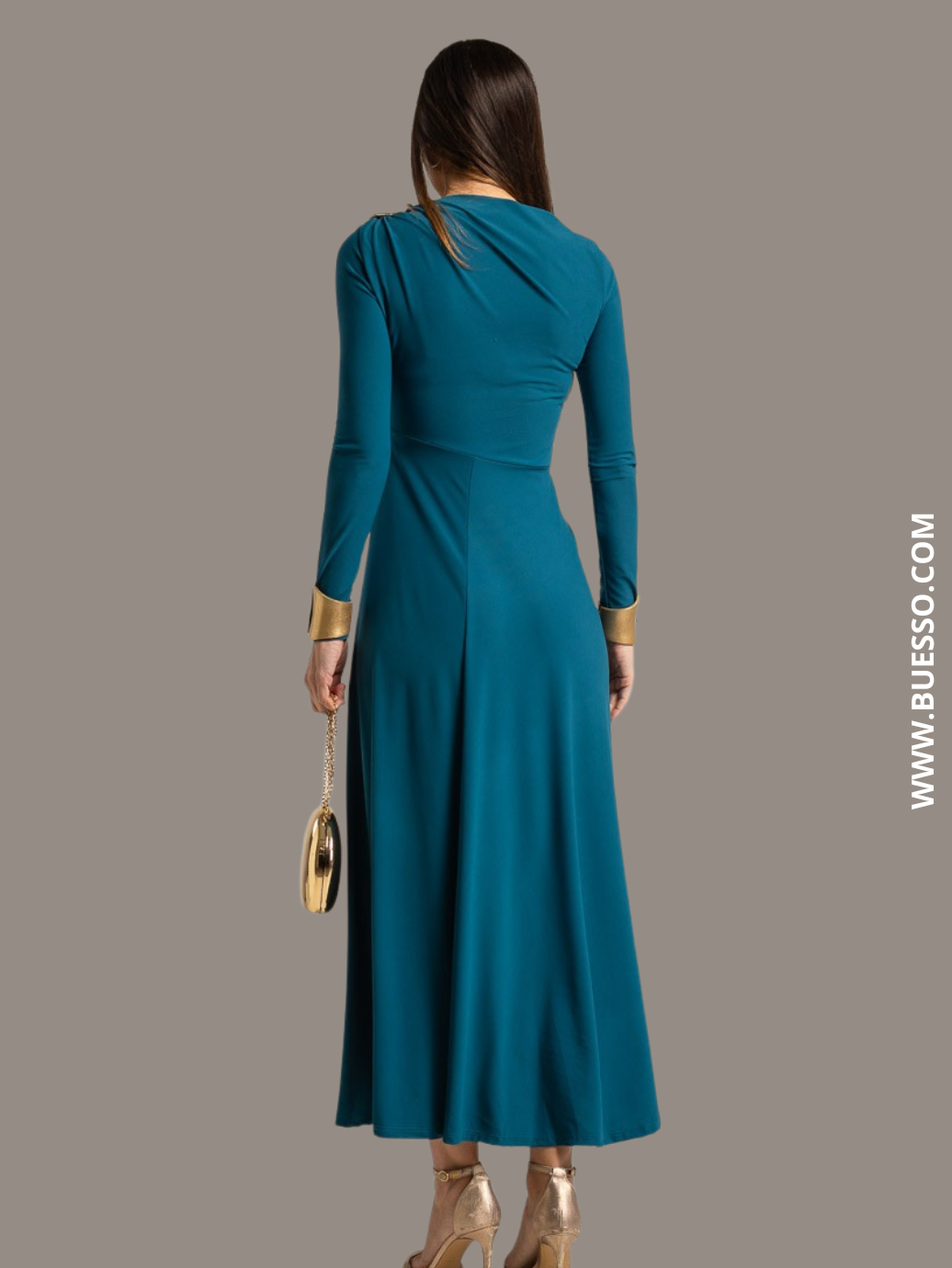 Robe de soirée chic élégante bleu de plomb femme 