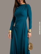 Robe de soirée chic élégante bleu de plomb femme 