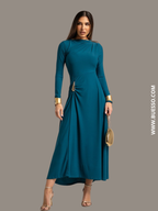 Robe de soirée chic élégante bleu de plomb femme 