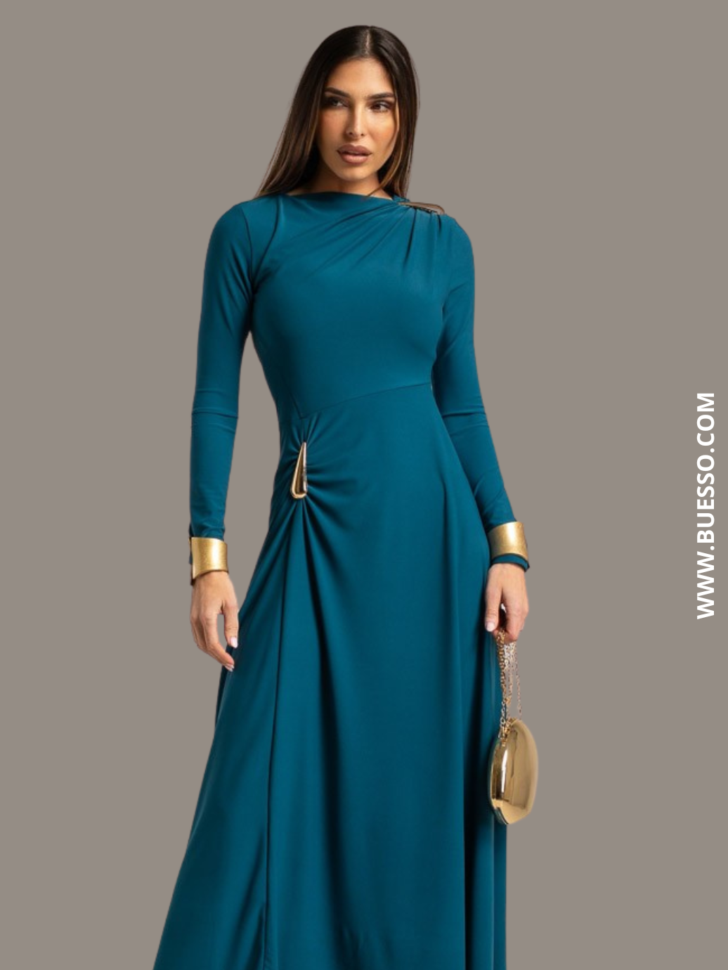 Robe de soirée chic élégante bleu de plomb femme 