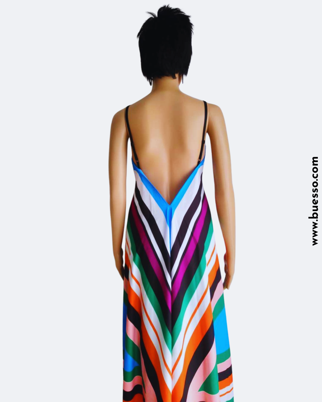 Robe rayée dos nu plongeant multicolore |Prisme d'éclat sur le teint