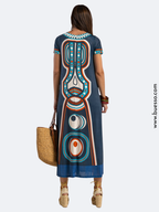 Robe bleu en lycra froid motif Zapotec femme