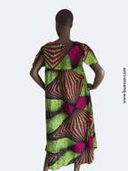 Robe femme en Wax verte avec manches fendues | Confort absolu