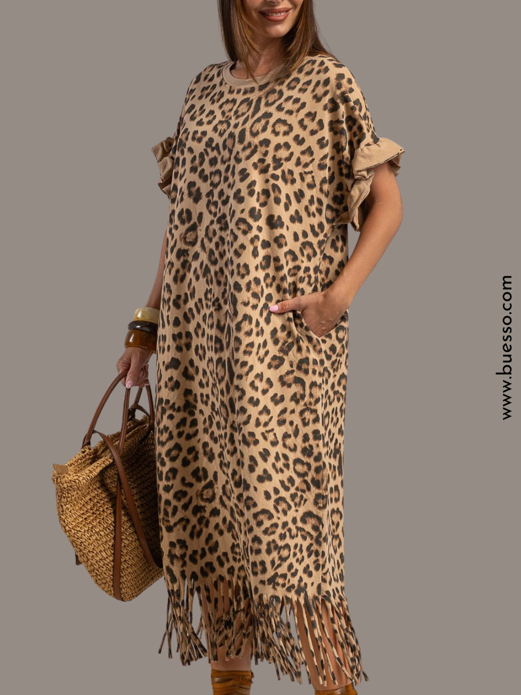 Robe léopard oversize en coton chic femme