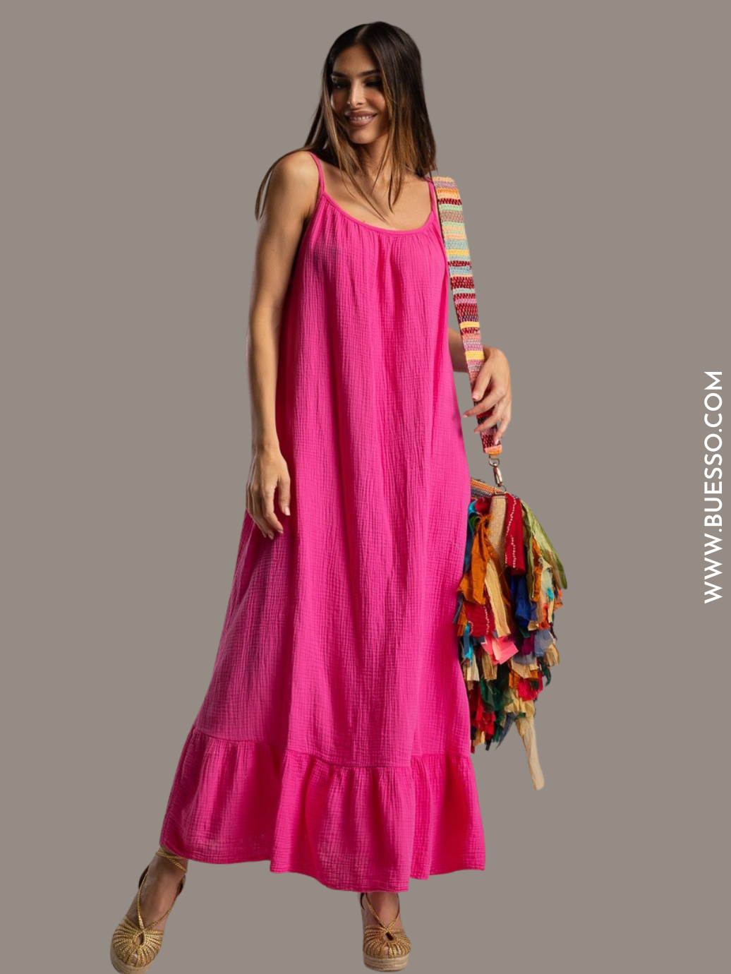 Robe femme rose fuchsia en coton