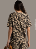 T-shirt léopard femme beige 100% coton