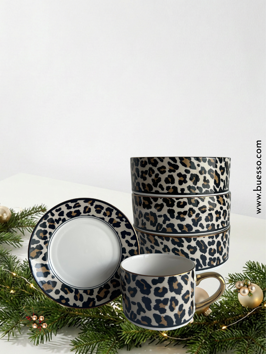 Bol léopard sablé en porcelaine avec liséré doré