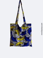Tote bag en WAX Fleur de mariage bleu et jaune fait main
